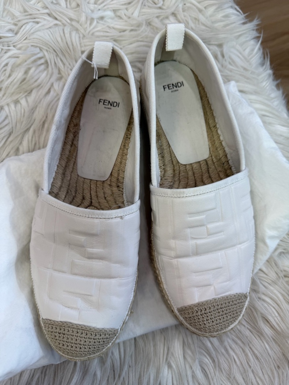 Fendi White Espadrille Slip-Ons with Braided Toe